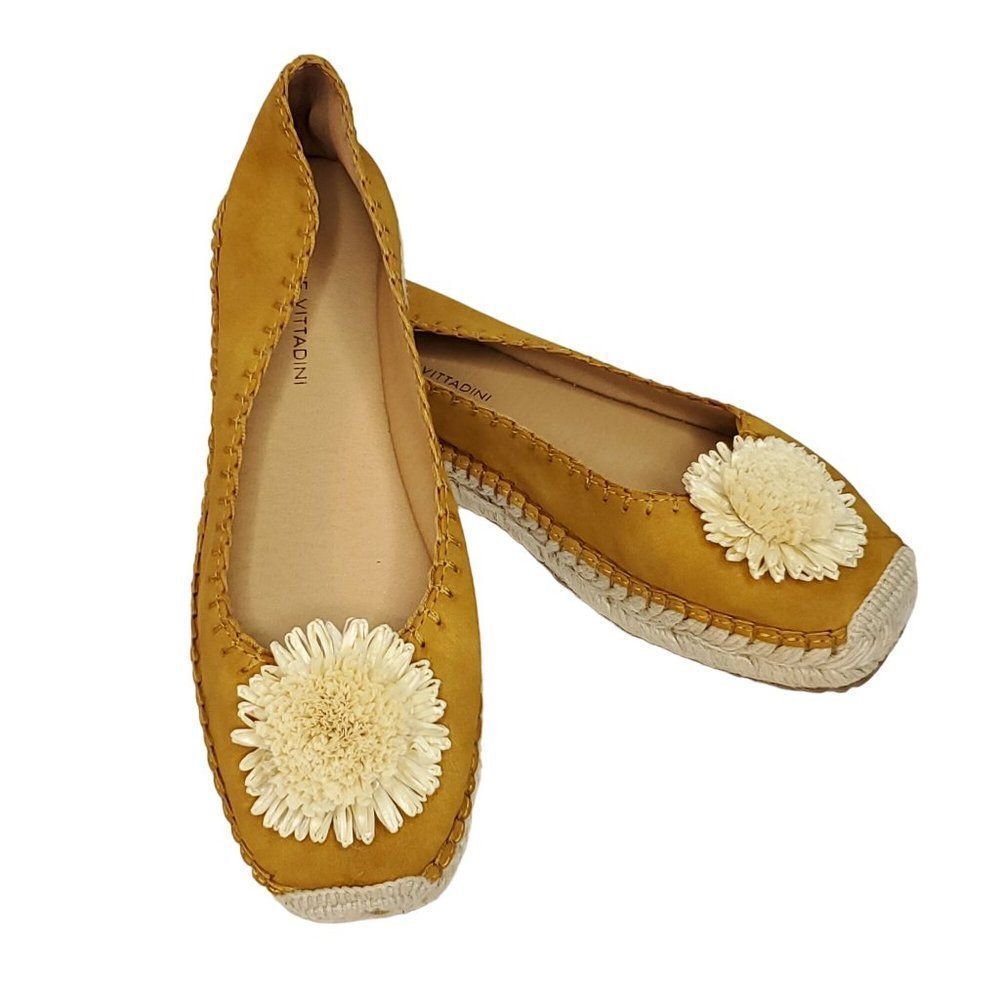Adrienne Vittadini Suede Espadrilles 6 Slip On Dark Yellow 3D Straw Flower Boho